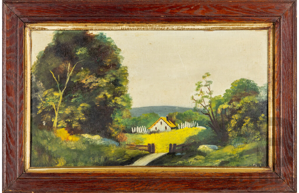 Signed Indistinctly (20th Century), Pastoral Solitude (c1960s), Original Vintage Oil on Board, 38H x 58W cm (frame)