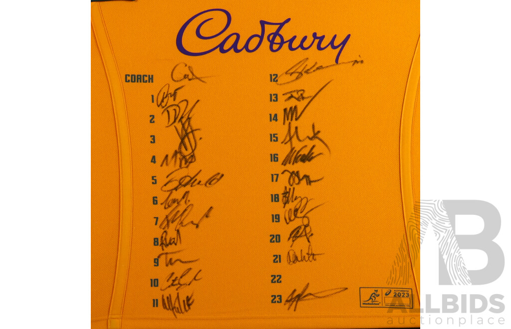 Wonderful 2023 Wallabies Authentic Squad Signed Jersey, 84H x 82W cm (frame)