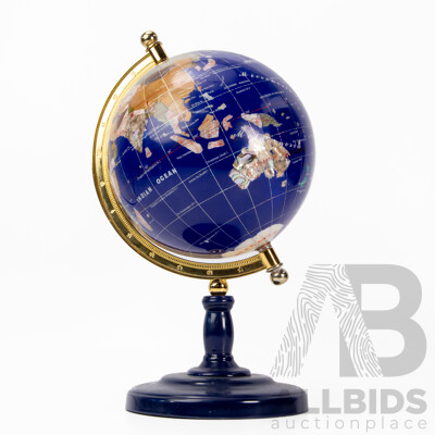 Vintage Large Lapis Lazuli World Globe with Gemstones