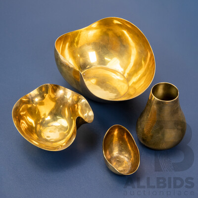 Decorative Polish Brass Bowls and Vase by Dinosaur Designs