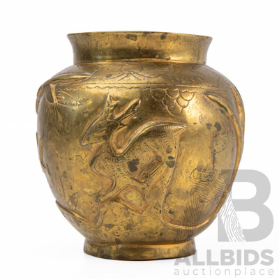Vintage Japanese Meiji Style Brass Brush Pot