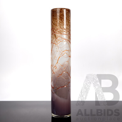 Tall Art Glass Vase with Purple Tones