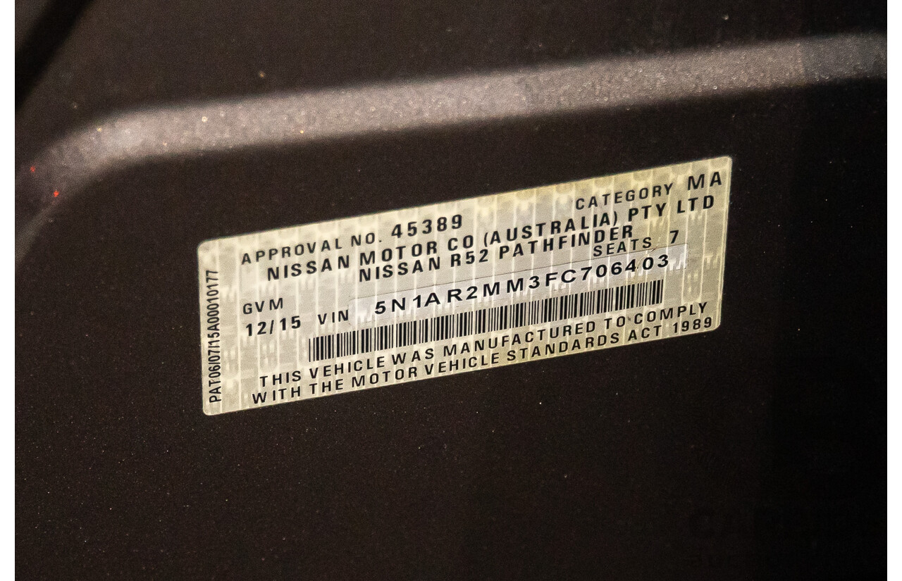 12/2015 Nissan Pathfinder ST-L N-Trek (4x4) R52 MY15 4d Wagon Gun Metallic V6 3.5L