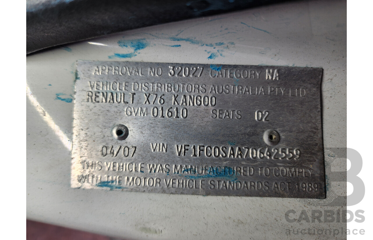 4/2007 Renault Kangoo Integral X76 2d Van White 1.6L