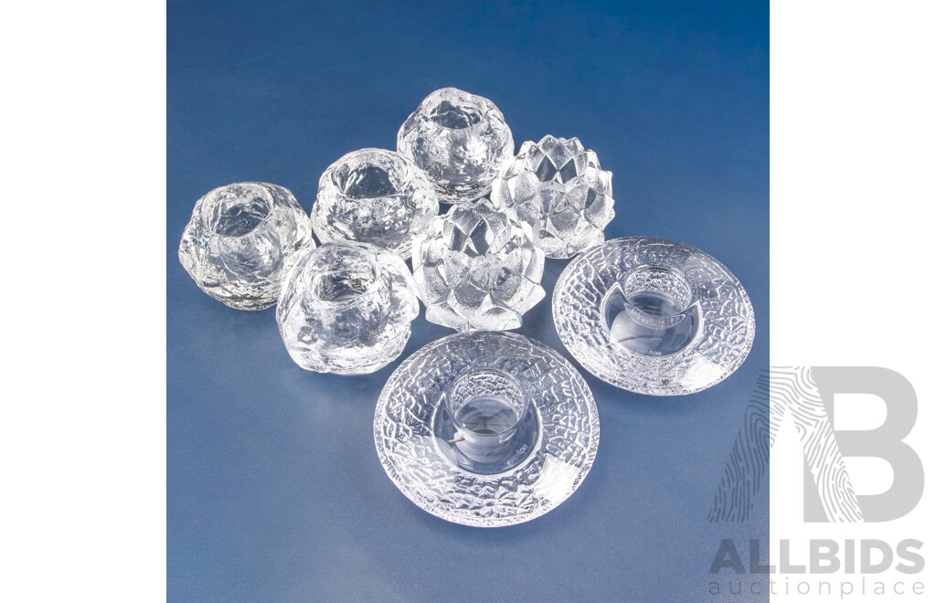 Set of Eight Kosta Boda and Orrefors Hand Crafted Crystal Votive Holders