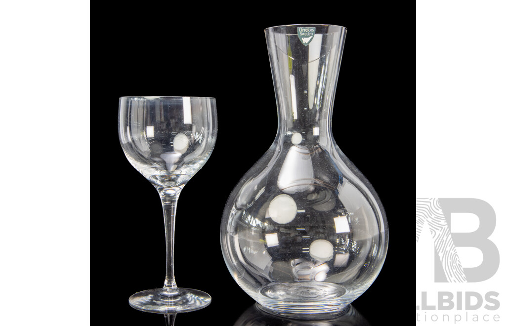 Collection of 10 'Illusion' Crystal White Wine Glasses by Nils Landberg with Orrefors Carafe