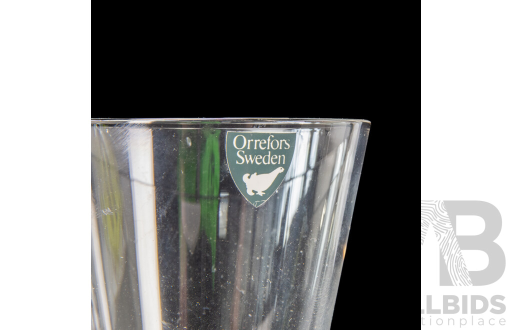 Collection of 10 'Illusion' Crystal White Wine Glasses by Nils Landberg with Orrefors Carafe