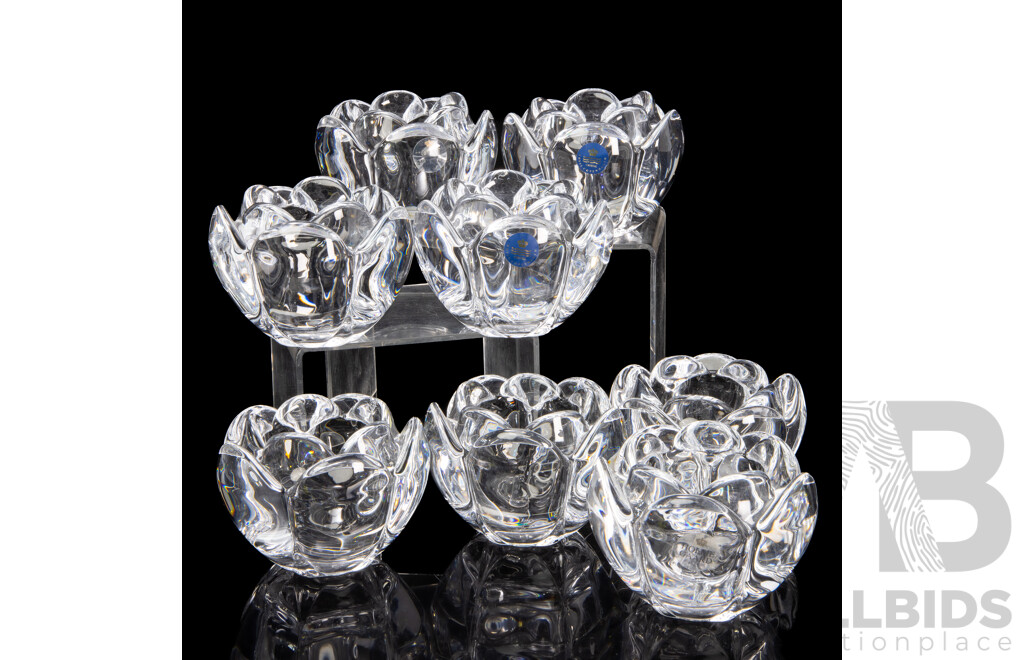 Set of Eight Holmgaard and Royal Copenhagen 'Lotus' Hand Crafted Crystal Votive Holders