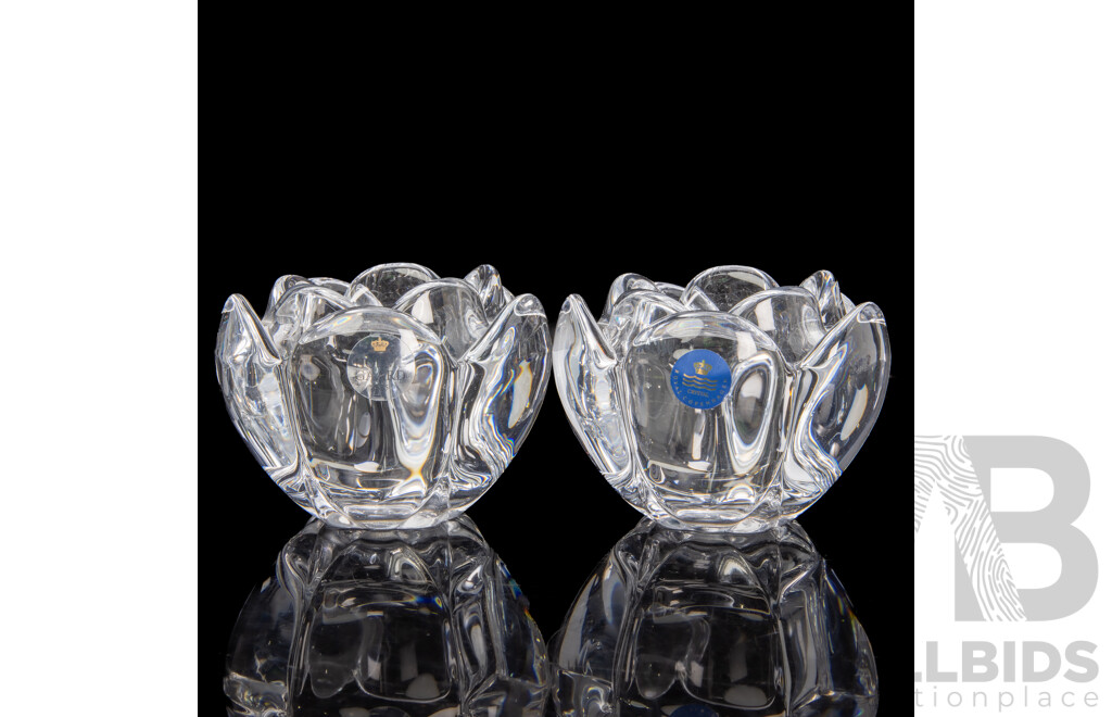 Set of Eight Holmgaard and Royal Copenhagen 'Lotus' Hand Crafted Crystal Votive Holders