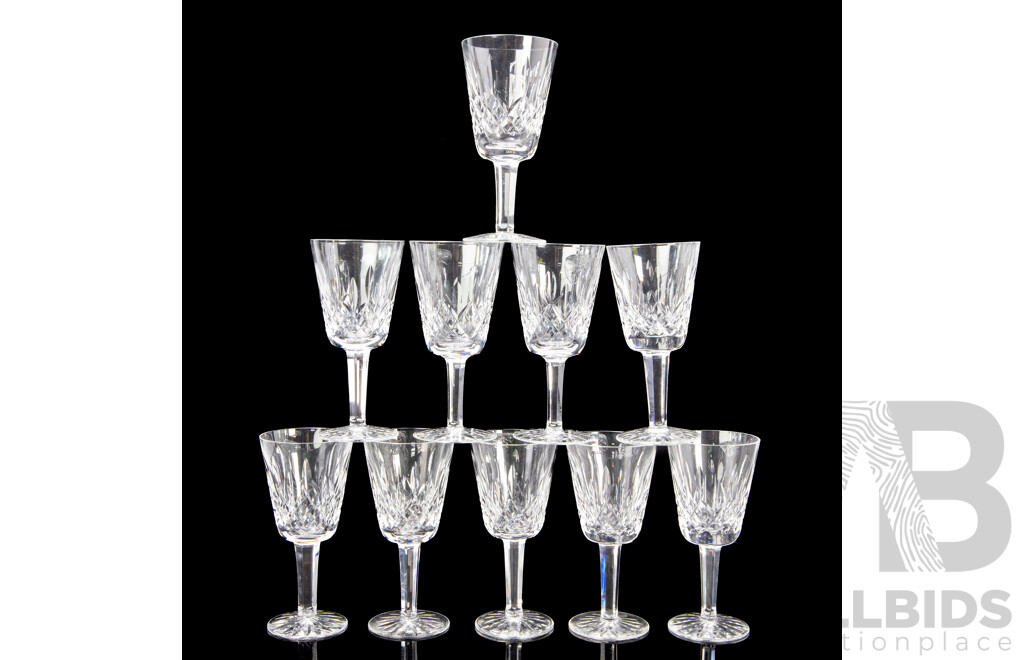 Set of Ten Vintage Waterford 'Lismore' White Wine Glasses
