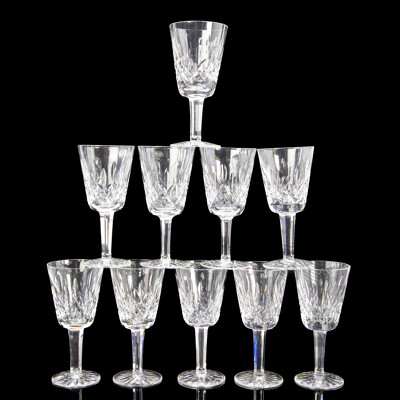 Set of Ten Vintage Waterford 'Lismore' White Wine Glasses