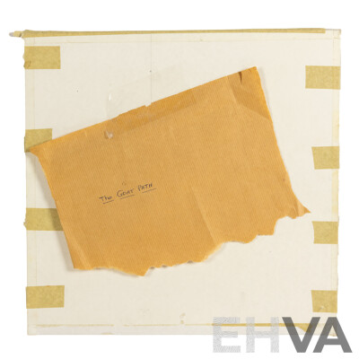 LIVE AUCTION 2  Sir Lionel Arthur Lindsay (19/20th Centuries, 1874 – 1961), the Goat Path, Antique Original Watercolour, on Brown Card,  20 X 25 Cm (image)