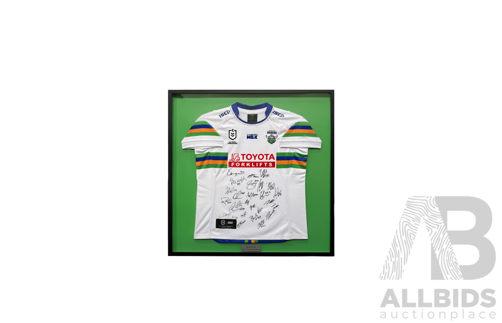 LIVE AUCTION 4 Framed Canberra Raiders Signed 2025 Jersey