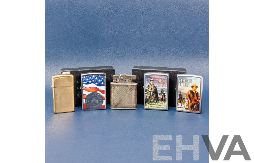 L61 - Collection of Four Zippo Flint Lighters and an Arlington