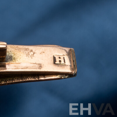 L114 - Vintage 9ct Rose Gold Lined Silver Hinged Golf Bangle - 27.28gms