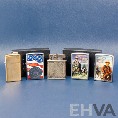 L61 - Collection of Four Zippo Flint Lighters and an Arlington