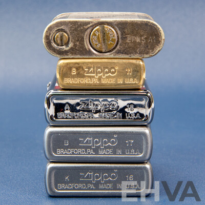 L61 - Collection of Four Zippo Flint Lighters and an Arlington