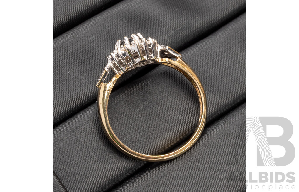 9ct 2 Tone Yellow/White Gold Ring with Sapphire and Diamonds - Size M