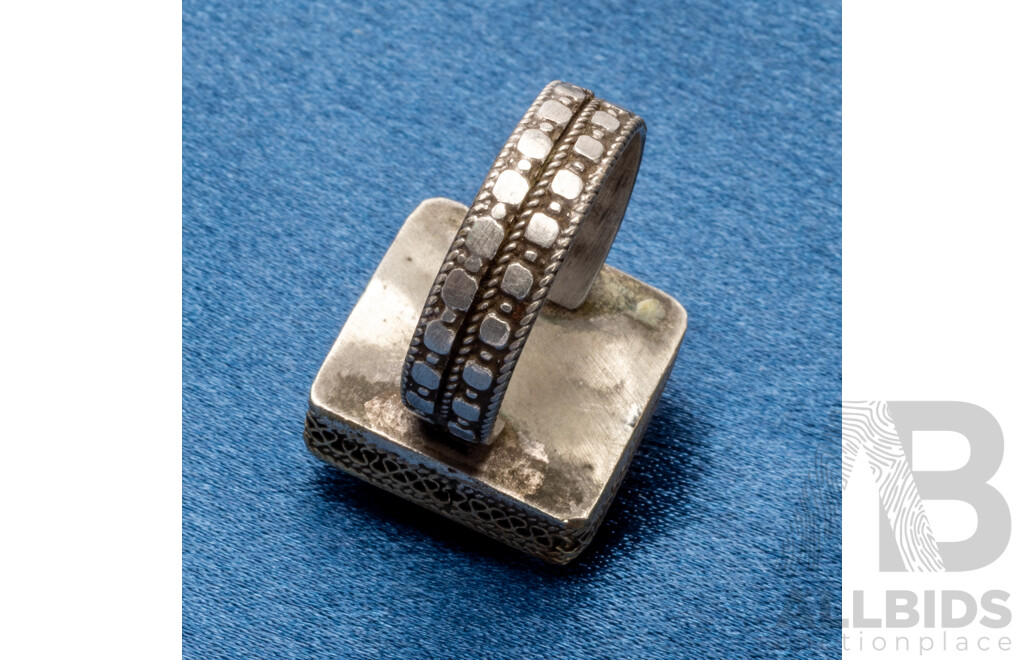 Vintage Silver Plated Arabic Inscribed Carnelian Seal Ring - Size S