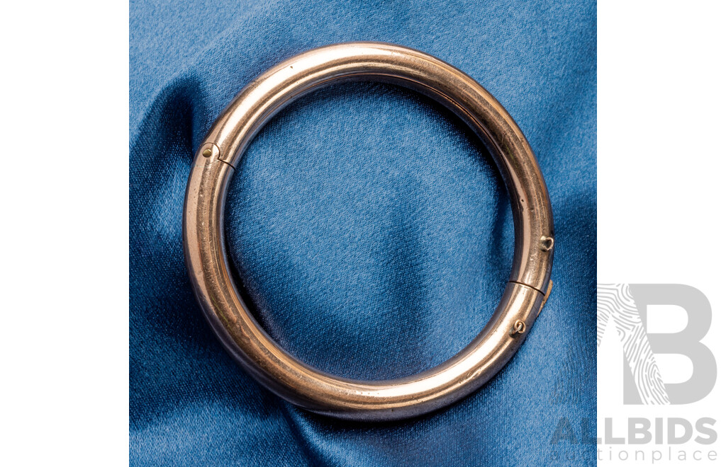 Vintage 9ct Rose Gold Lined Silver Hinged Golf Bangle - 27.28gms