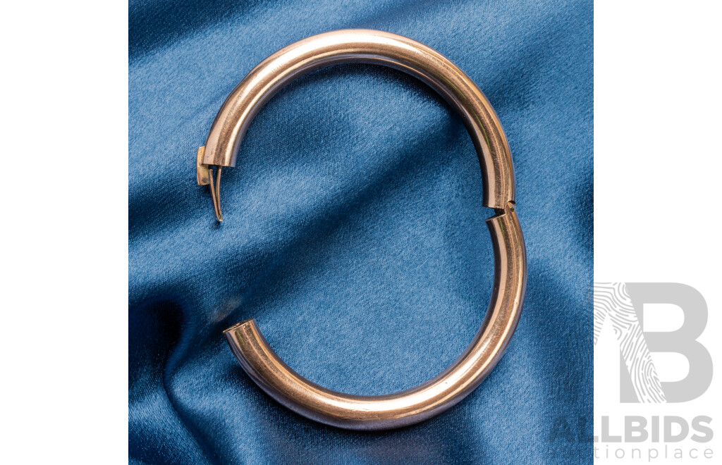 Vintage 9ct Rose Gold Lined Silver Hinged Golf Bangle - 27.28gms