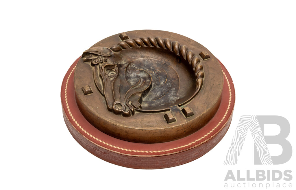 Vintage Bronze and Leather Hermes Ashtray - Mid Century