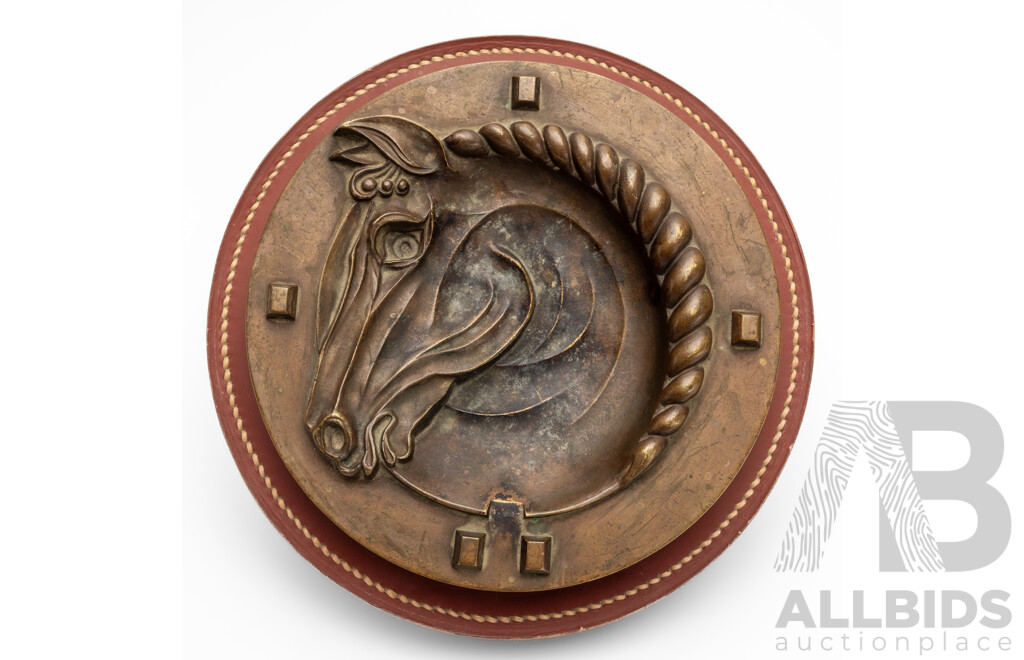 Vintage Bronze and Leather Hermes Ashtray - Mid Century