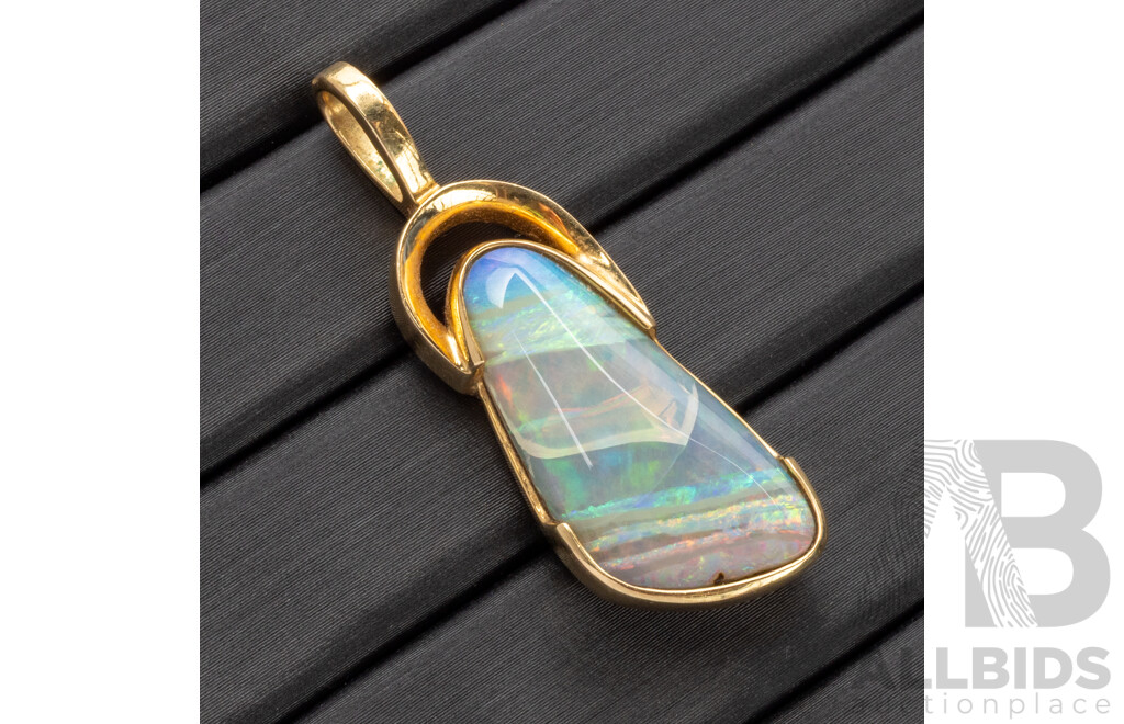 18ct Yellow Gold Handmade Boulder Opal Pendant - 7.59gms