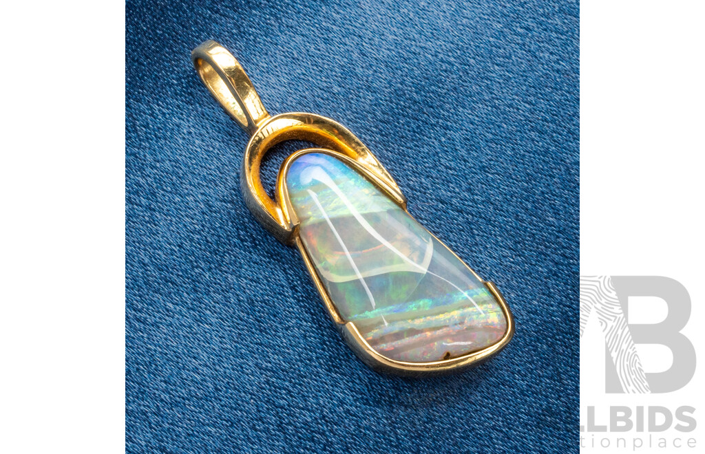 18ct Yellow Gold Handmade Boulder Opal Pendant - 7.59gms