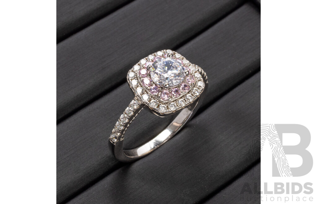 925 Sterling Silver, White & Pink Cubic Zirconia Ring - by Diamonesque