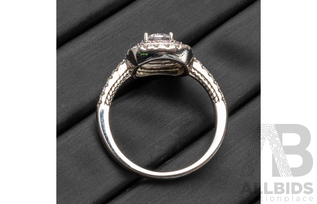 925 Sterling Silver, White & Pink Cubic Zirconia Ring - by Diamonesque