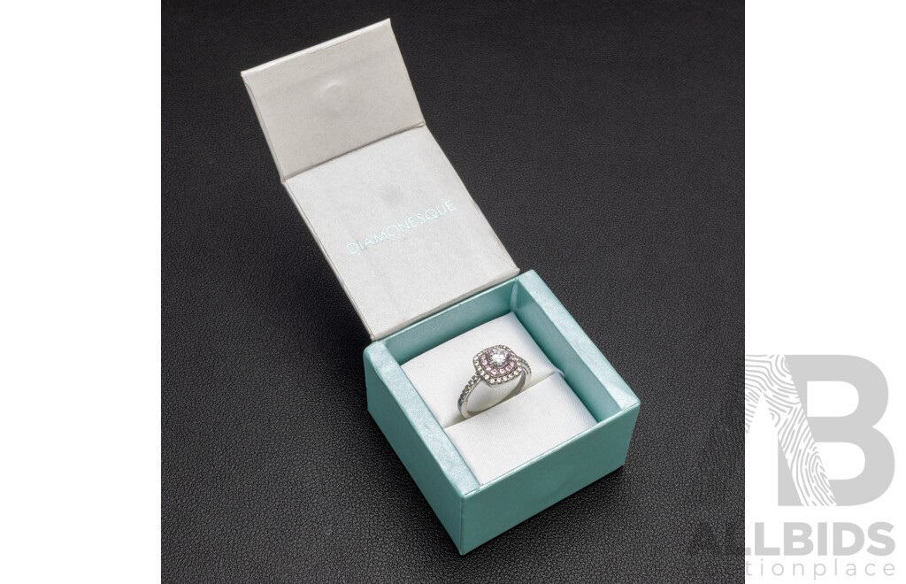 925 Sterling Silver, White & Pink Cubic Zirconia Ring - by Diamonesque