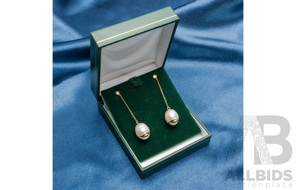 925 Sterling Silver Gold Plated Drop Pearl Earrings Pair - by Bianc