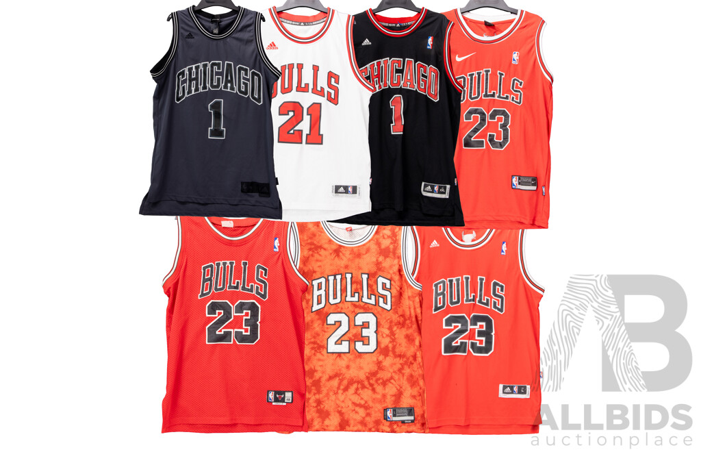 L13 - Collection of Seven Chicago Bull Basket Ball Jerseys