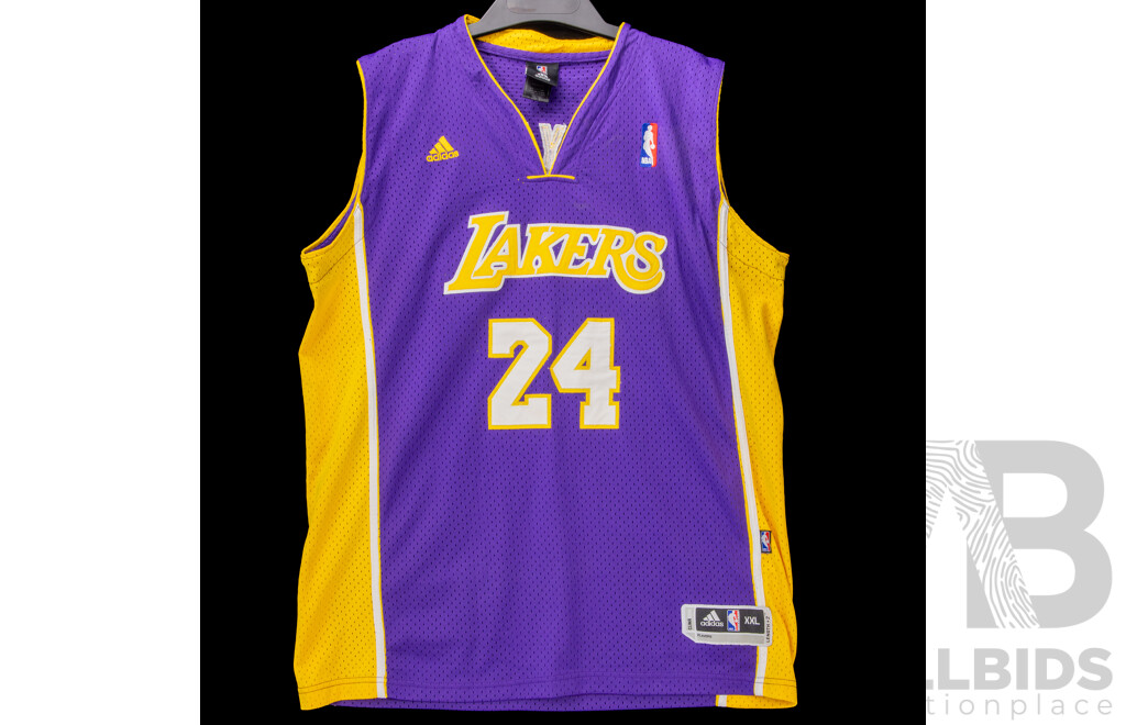 Collection of Five Las Angles Lakers Basket Ball Jerseys and a Pair of Shorts