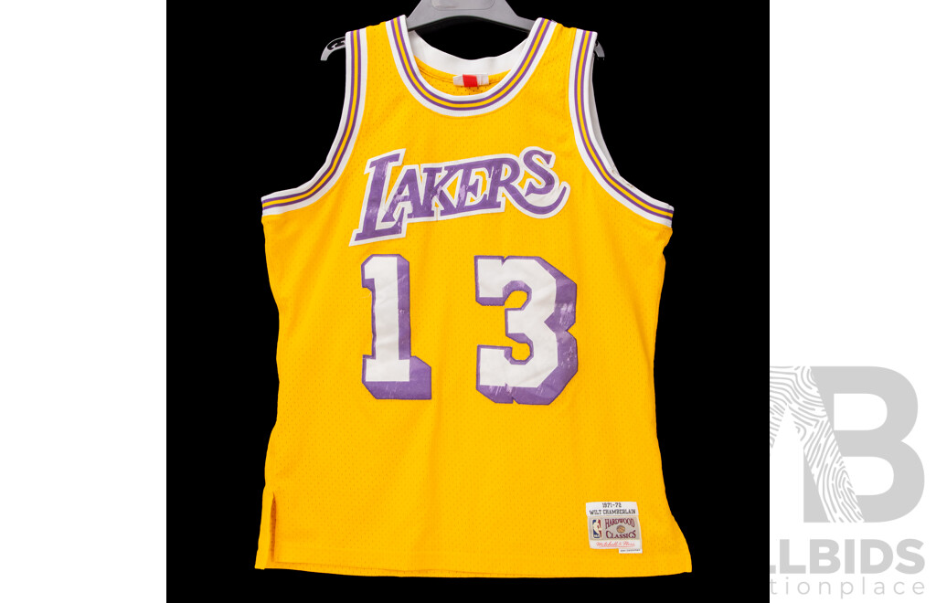 Collection of Five Las Angles Lakers Basket Ball Jerseys and a Pair of Shorts