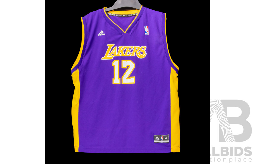 Collection of Five Las Angles Lakers Basket Ball Jerseys and a Pair of Shorts