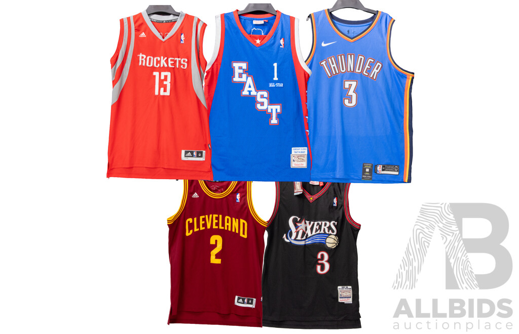 Collection of Five Various NBA Basketball Jerseys