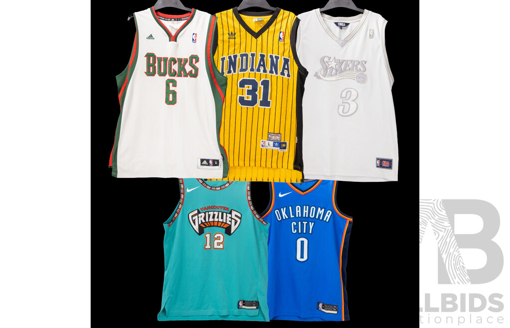Collection of Five Various NBA Basketball Jerseys