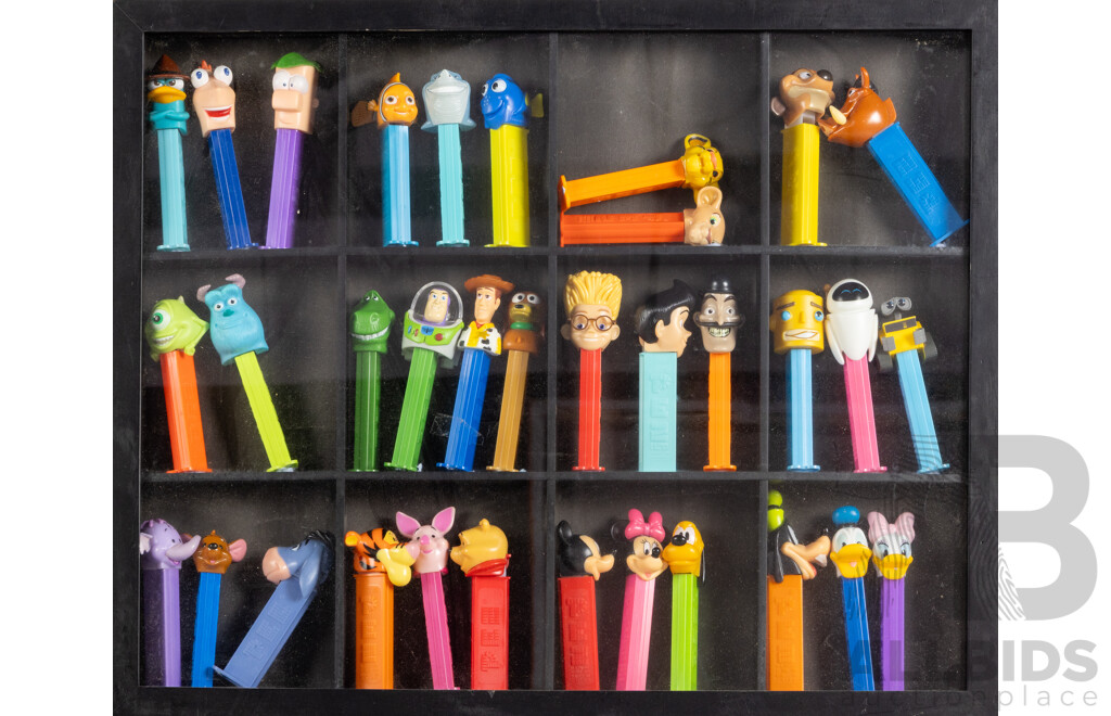 Large Collection of Vintage Pez Dispensers in Box Frames