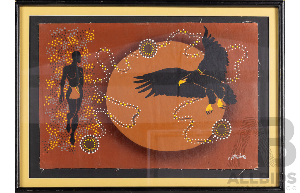 Wayne Williams (20th Century, Indigenous-Australian), Eagle Woman (2001), Original Acrylic on Canvas Cloth, 46 x 64 cm (frame)