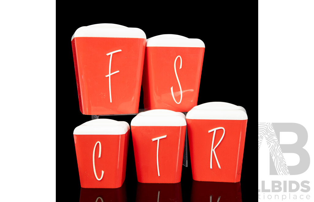 Collection of Five Vintage Kitchen Canisters by Gay Ware