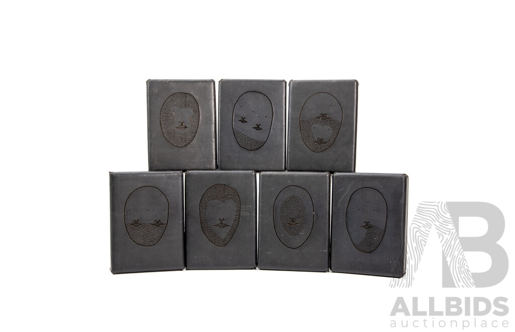 Luke Chiswell (20th Century, Australian), Face Facing - Set of Seven Faces, Leather & Wood, 14 x 10 x 6 cm (7)