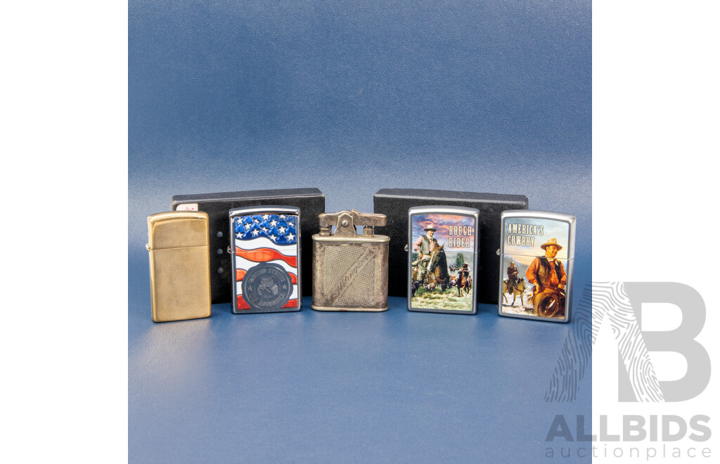 Collection of Four Zippo Flint Lighters and an Arlington