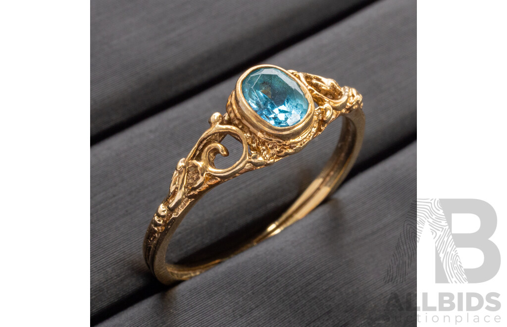 9ct Yellow Gold Vintage Oval Topaz Ring - Size O