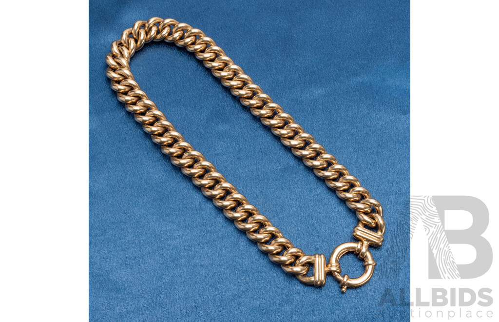 9ct Yellow Gold Hollow Heavy Curb Link Necklace - 106.92gms