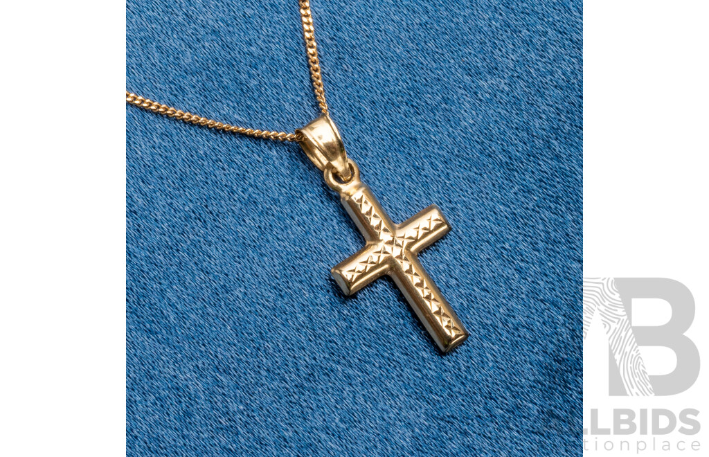 9ct Yellow Gold Fine Chain and Cross Pendant - 1.36gms
