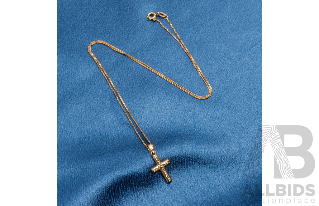 9ct Yellow Gold Fine Chain and Cross Pendant - 1.36gms