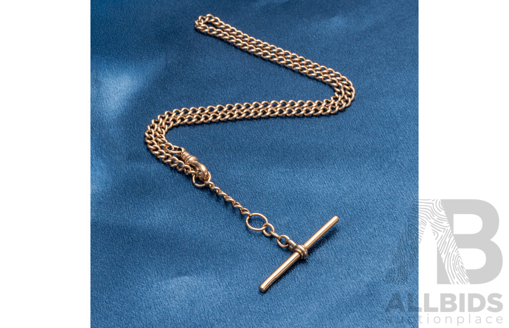 9ct Rose Gold Medium Curb T Bar and Fob Necklace - 18.37gms
