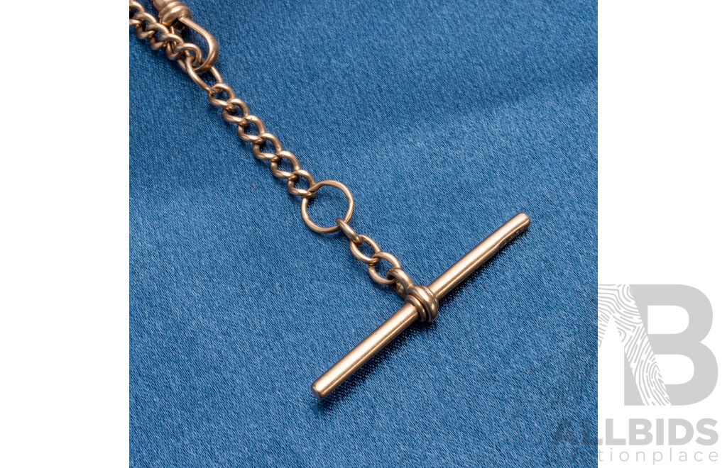 9ct Rose Gold Medium Curb T Bar and Fob Necklace - 18.37gms